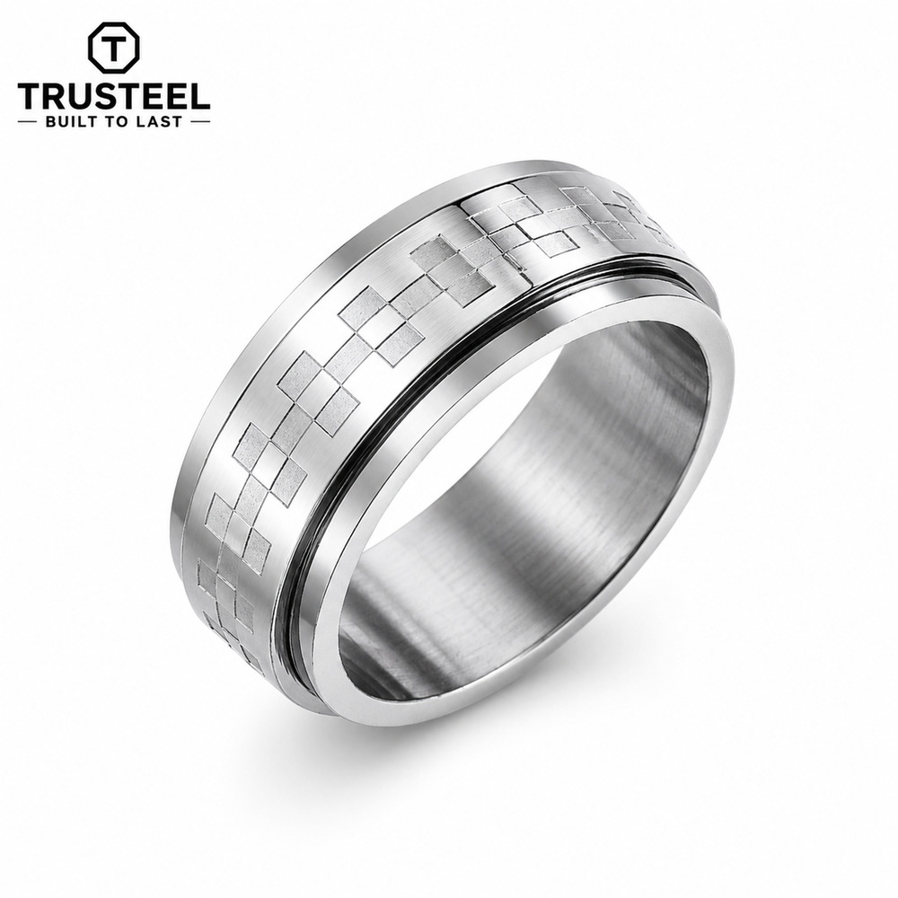 316l stainless steel spinner rings checkered men’s women’s size 9
